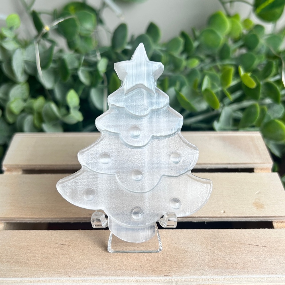 Satin Spar Selenite Christmas Tree Carving